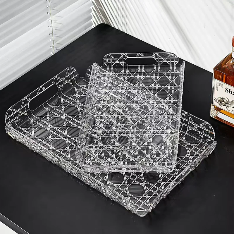 Luxury Vine Pattern Plastics Tray Plaid Jewelry Aromatherapy Storage Plate Living Room Water Cup Trays Desktop Home Decoration 3