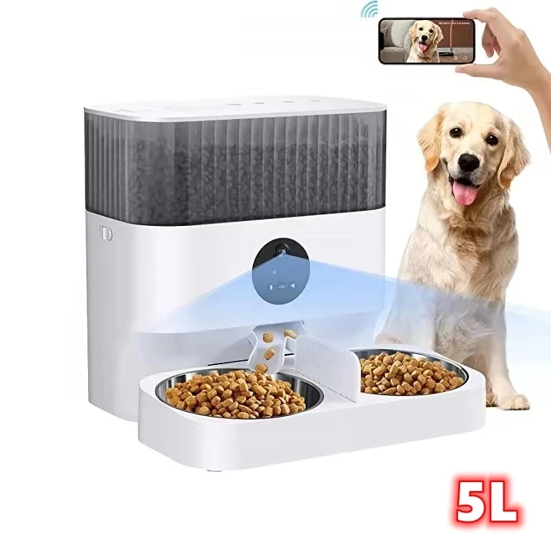 

Tuya 5L Automatic Pet Feeder with Camera Timing Smart Cat & Dog Feeder WiFi Intelligent Food Dispenser Dual Stainless Steel Bowl