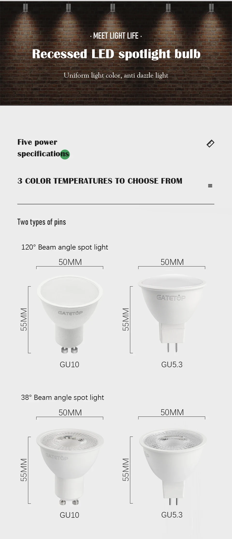 10PCS/LOT Spot Gu10 GU5.3 Spotlight AC220V 3W-8W 3000K/4000K/6000K Se0e768b776bb4f189eb94c5b7186e731R