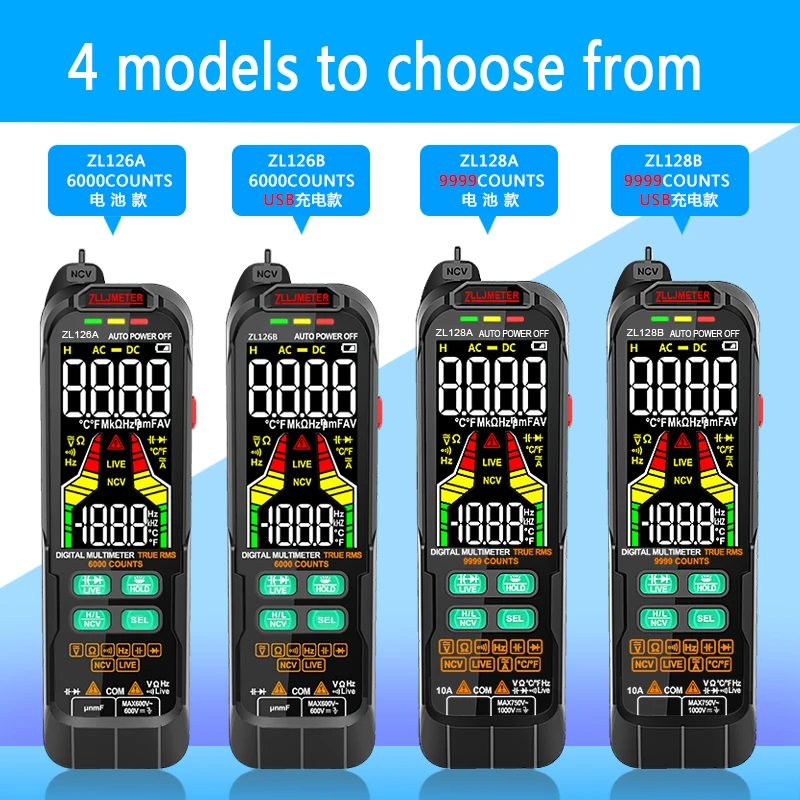 Smart Multimeter Digital Mini Automotive Profesional Tester True RMS NCV AC DC Voltage Tester Portable Electric Meter