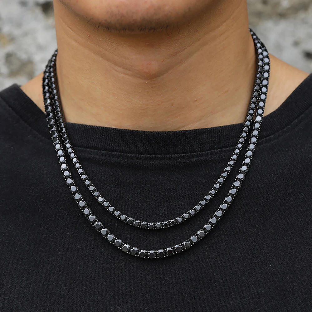 3mm 4mm 5mm Full Black Big Moissanite Tennis Necklace For