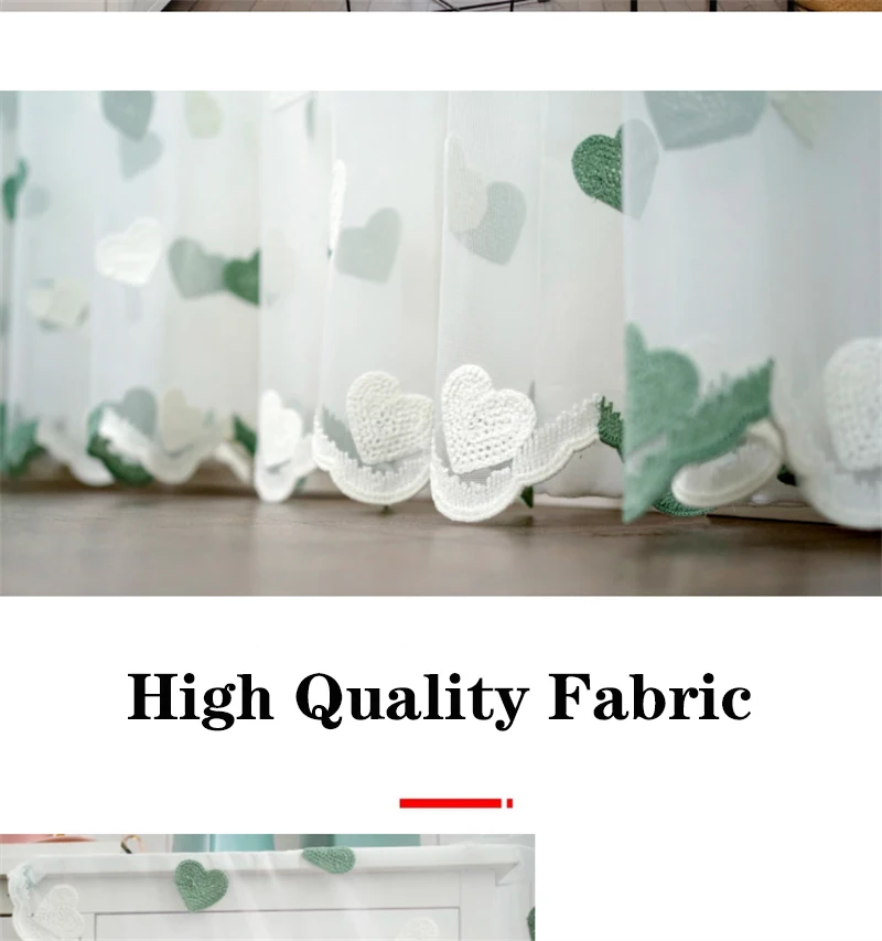 Modern Children Cartoon Pink Green Heart Sheer Tulle Curtains For Girls Bedroom Curtain Finished Living Room Custom Panel Tulle