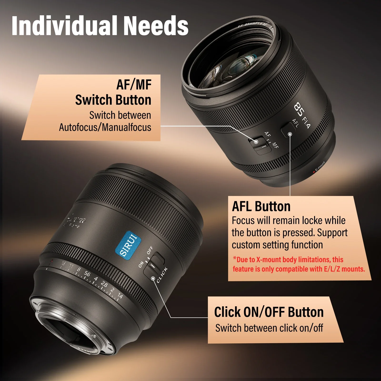 SIRUI AURORA 85mm F1.4 풀프레임 자동 초점 렌즈 인물 사진 매크로 망원 시네 카메라 렌즈( E, 후지 X, 니콘 Z, L 마운트용)