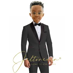 Charming Pink Boys' Two - Piece Formal Tuxedo Set with Shawl Lapel Blazer and Slim Fit Pants - 16t (Black)