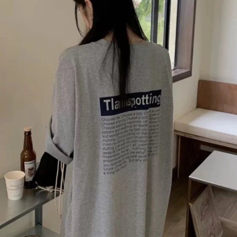 Plus Size Long T-Shirt Dress For Women Korean Chic Loose Pullover Casual Vintage Streetwear O-Neck Short Sleeve Straight Dress