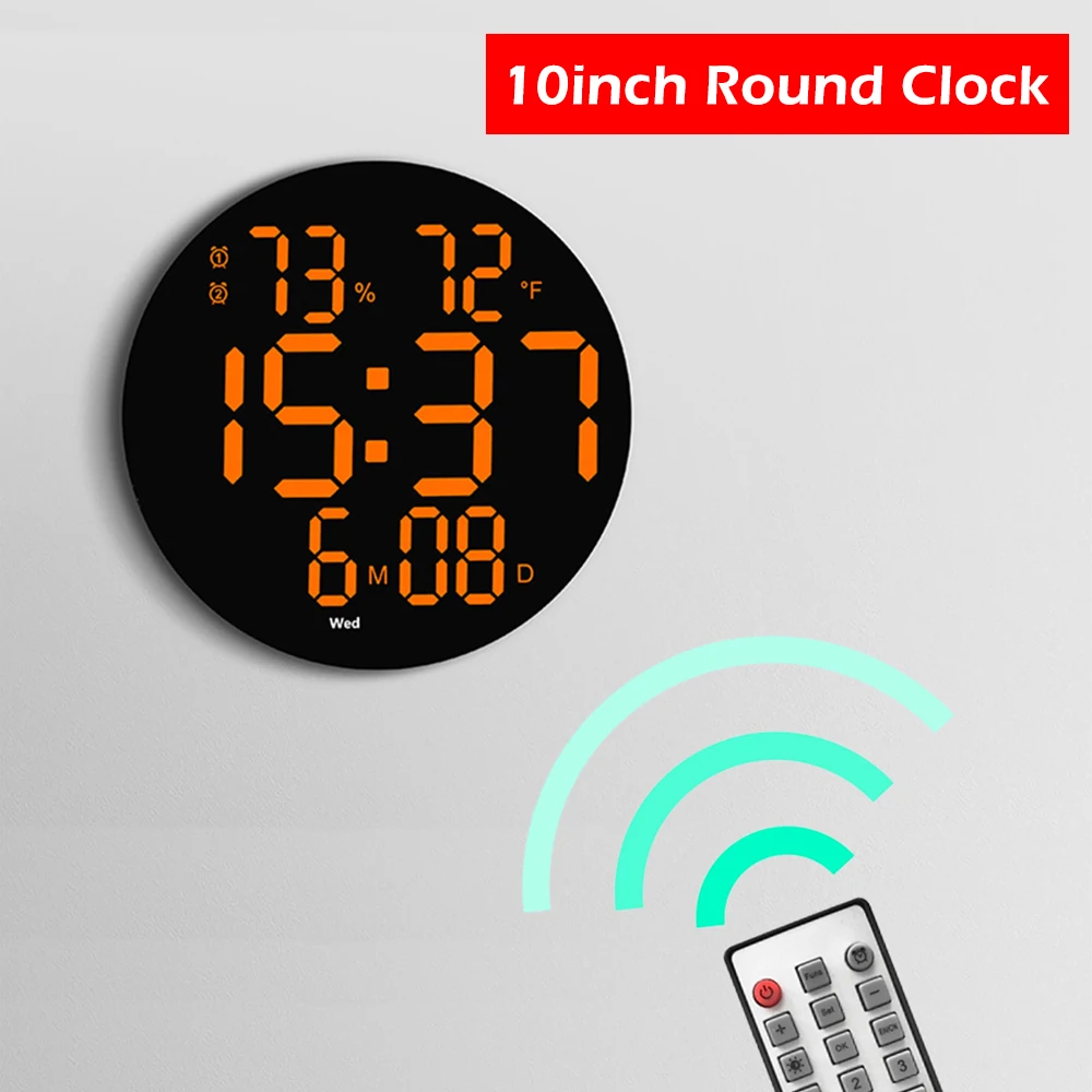 Home Wall Mounted Large Display Electronic Clock Brightness Adjustment Temperature Date Digital LED Clock with Remote Control wood clock Wall Clocks