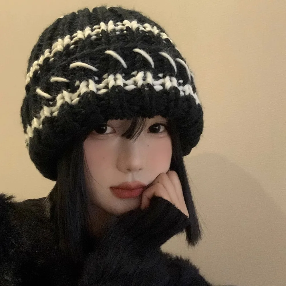 Cappelli invernali di grandi dimensioni per donna Nuovi berretti Cappello lavorato a maglia Ragazza Autunno Berretti femminili Berretti scaldini Berretto casual da donna_voghion.com