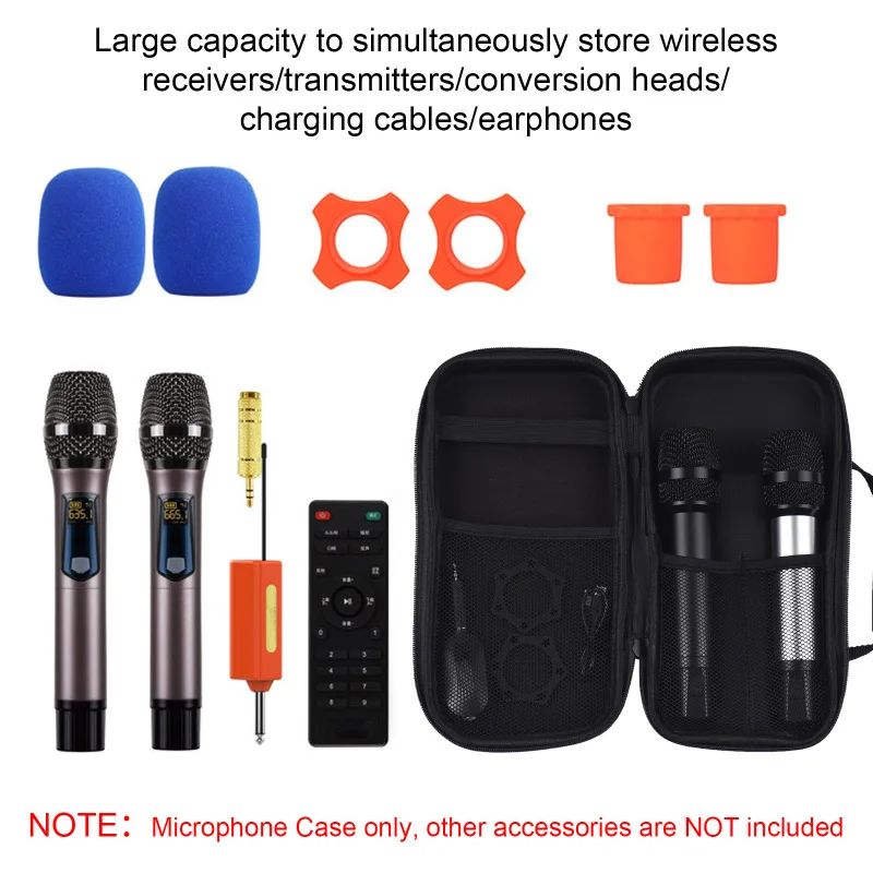 Microphone Case Dual Microphones Carrying Bag Water-resistant Shock-proof for Storing 2 Microphones