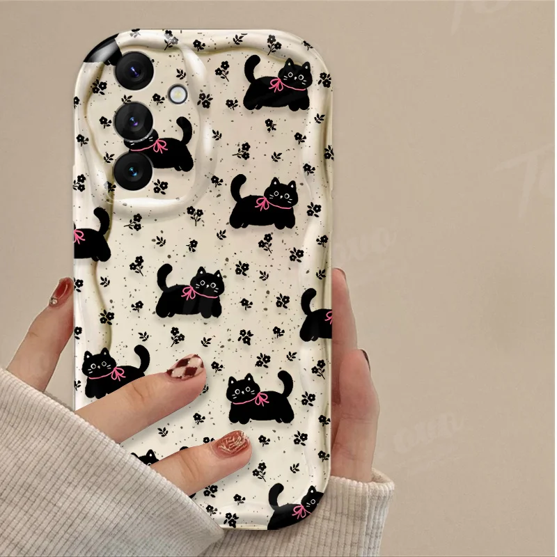 Black Star Cat 3D Wave Soft Silicone Phone Case Cover