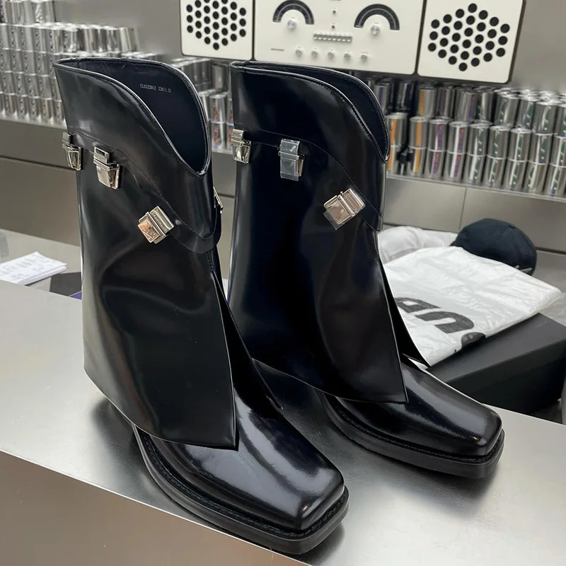 New Fashion Classical Locks Boots Women 2024 Solid Color Knee High Heel Boats Big Size Shoes
