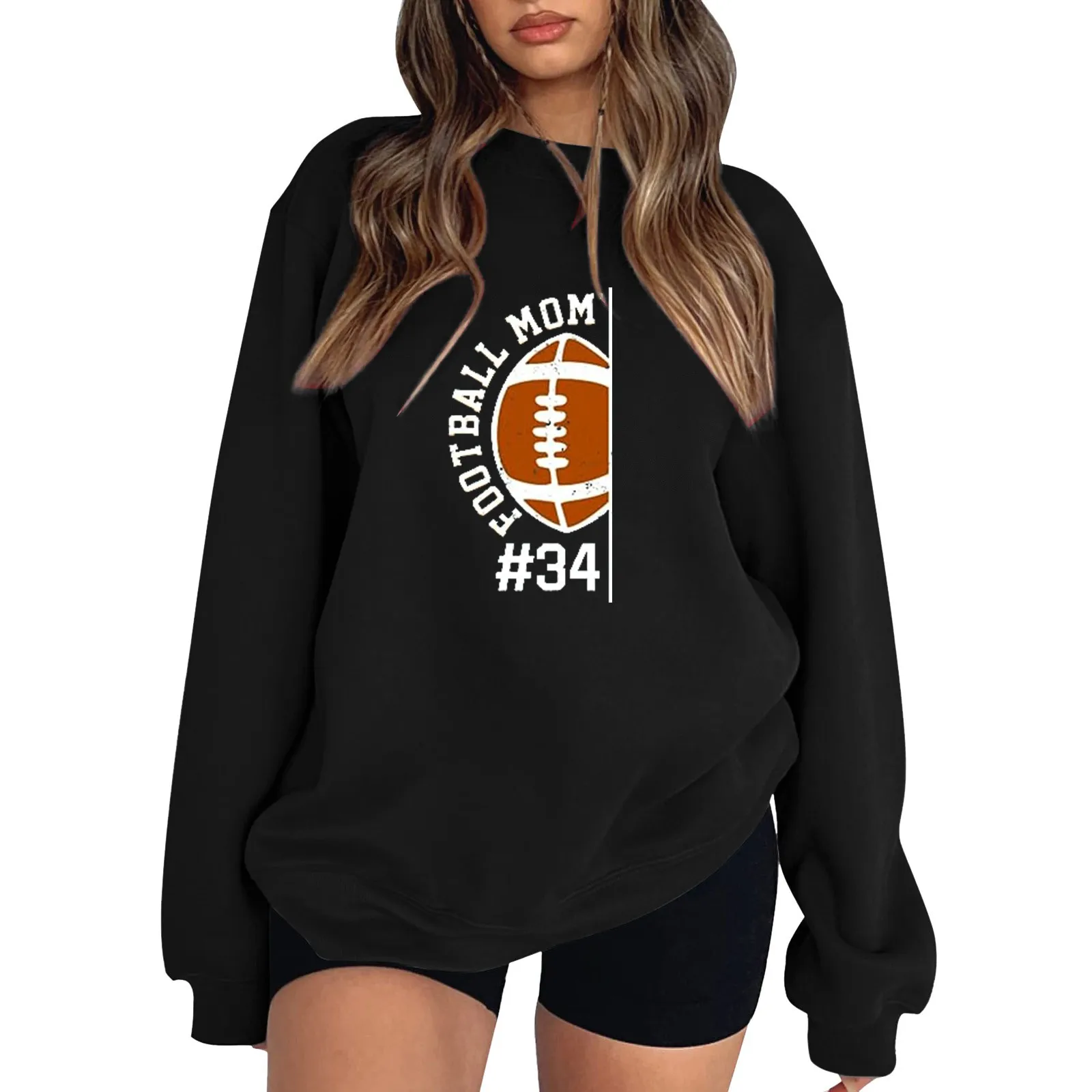 

Women Casual Trendy Rugby Print Round Neck Simple Off Shoulder Long Sleeved Fleece Hooded Graphic Workout Kawaii Running