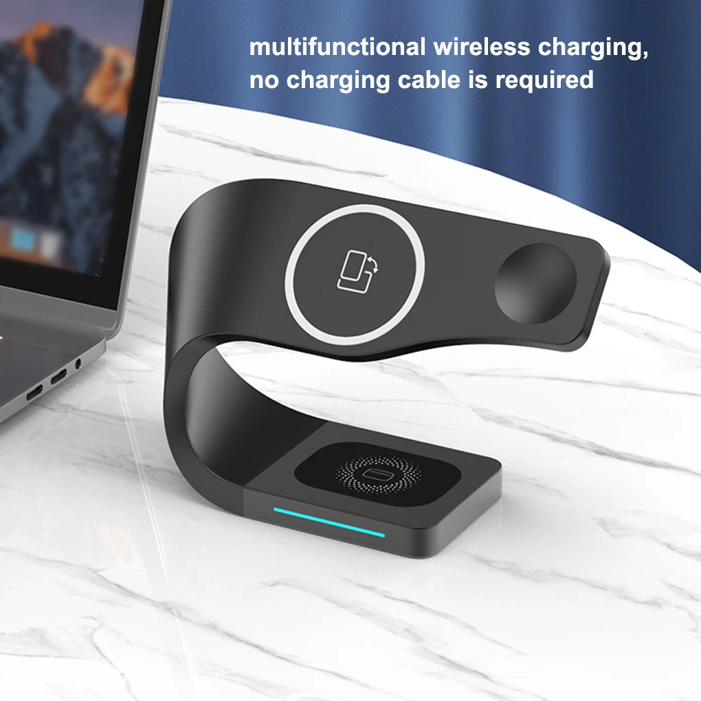 

15W Wireless Phone Charger Type-c Wireless Quick Charging Station with LED Indicator 4-in-1 Phone Holder Smartwatch Charging