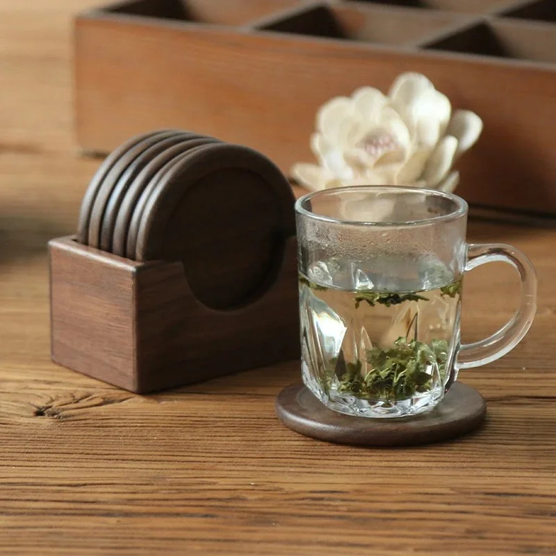 Japanese Wooden Coasters Placemat Shelves Coasters Boxes Storage Wooden Boxes Convenient Kitchen Storage Supplies