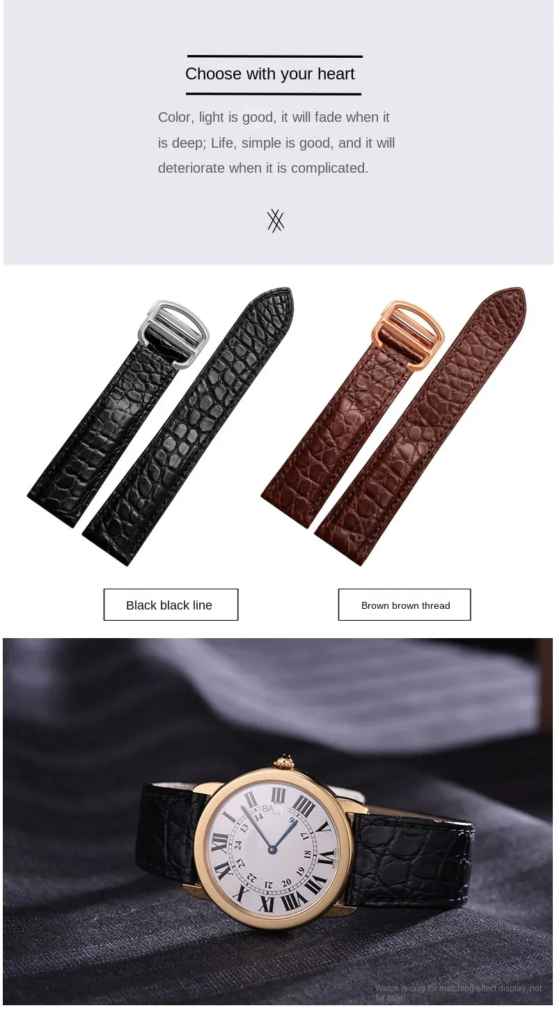 Schwarz Braun Blau Armband für Cartier Krokodilarmband Echtleder Tank Solo Key London Calibo Herrenarmband 20 22 23 24 25 – Detail 4