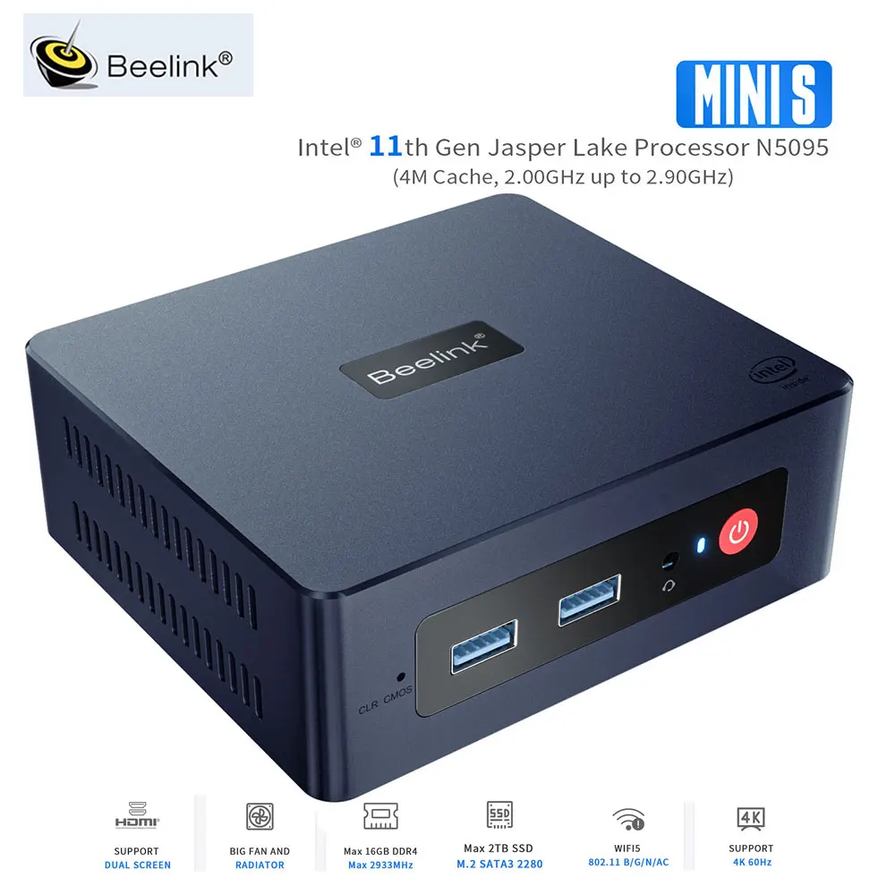 

Beelink Mini S 11 поколение N5095 Мини ПК Windows 11 DDR4 RAM 8G SSD 128G/256G 4K для HD 1000M Настольный игровой компьютер для дома и офиса