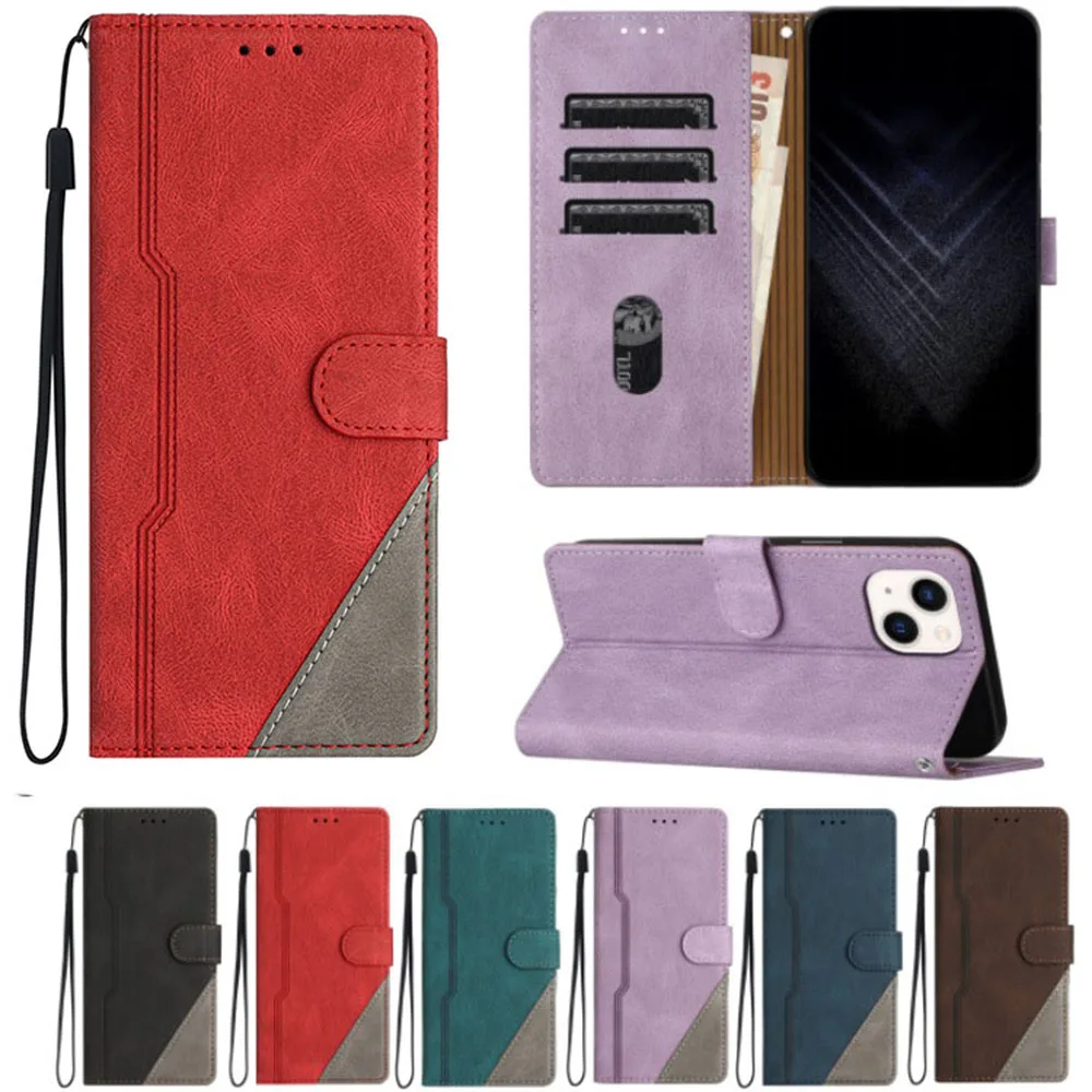 Dual-Tone Leather Flip Wallet Case with Wireless Charging and Card Slots