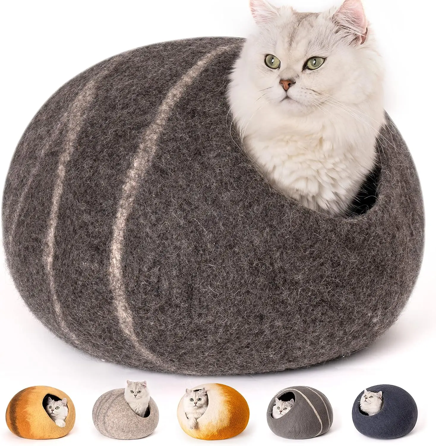 Mewoofun Premium Felt Cat Bed Cave Handmade 100% Merino Super Soft Wool Bed for Cats and Kittens Multi-Color In USA Warehouse 1