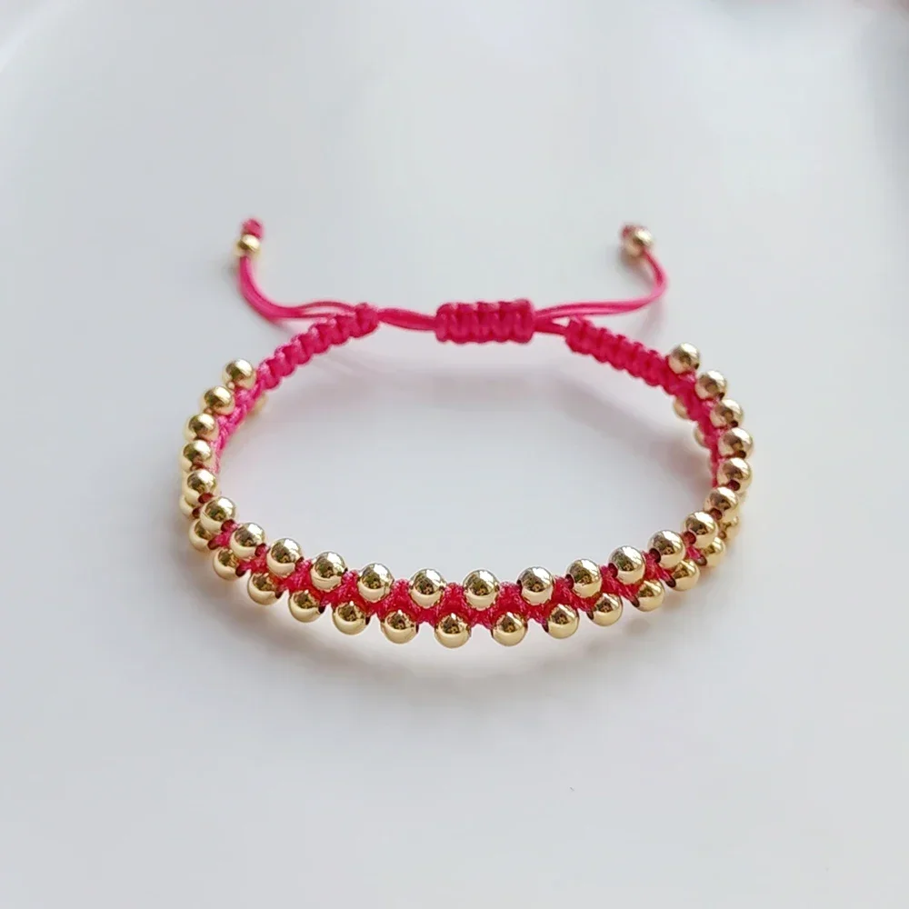 Handmade Braided Bracelet Jewelry Women 4mm Gold Plated Beads Bracelets Bijoux Fashion Pulseras Femme KKBEAD