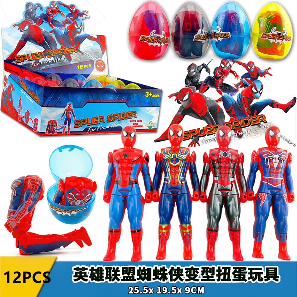 12Pcs Marvel Avengers Toys Spiderman Iron Man Thor Hulk Captain America Deformation Egg Toys For Children Gift Transforming Toys