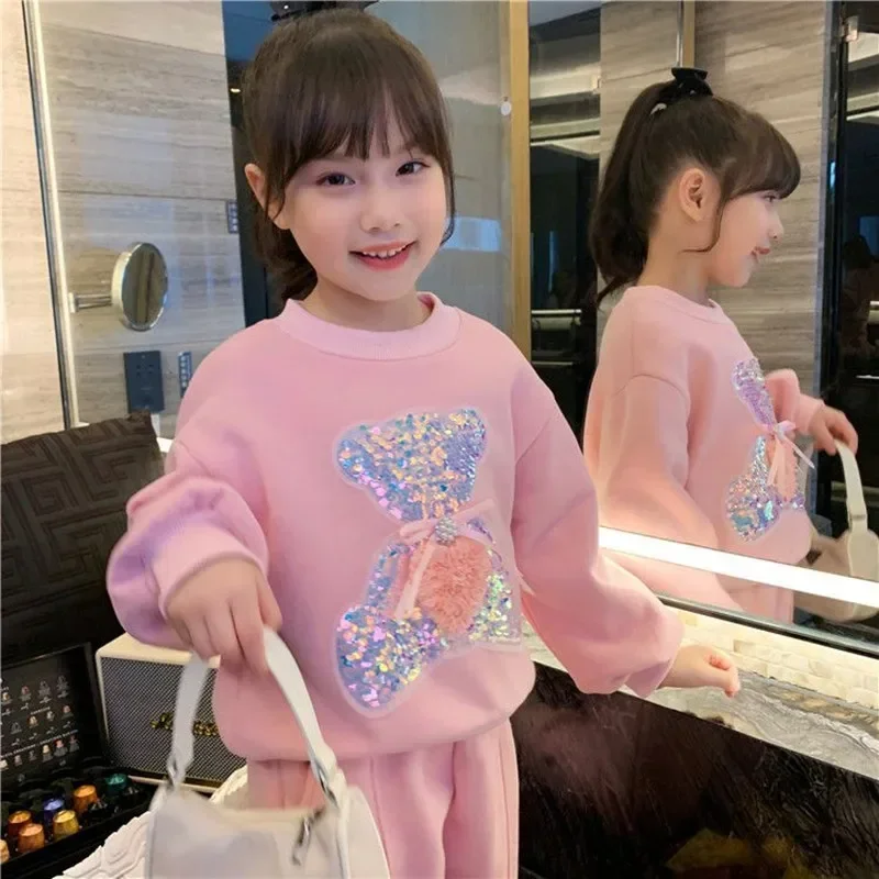 

Girls Kids Baby Warm Children's Autumn Winter Fleece Tracksuit New Cartoon Clothing Sport Suit Long-Sleeve Trousers Leisure Suit