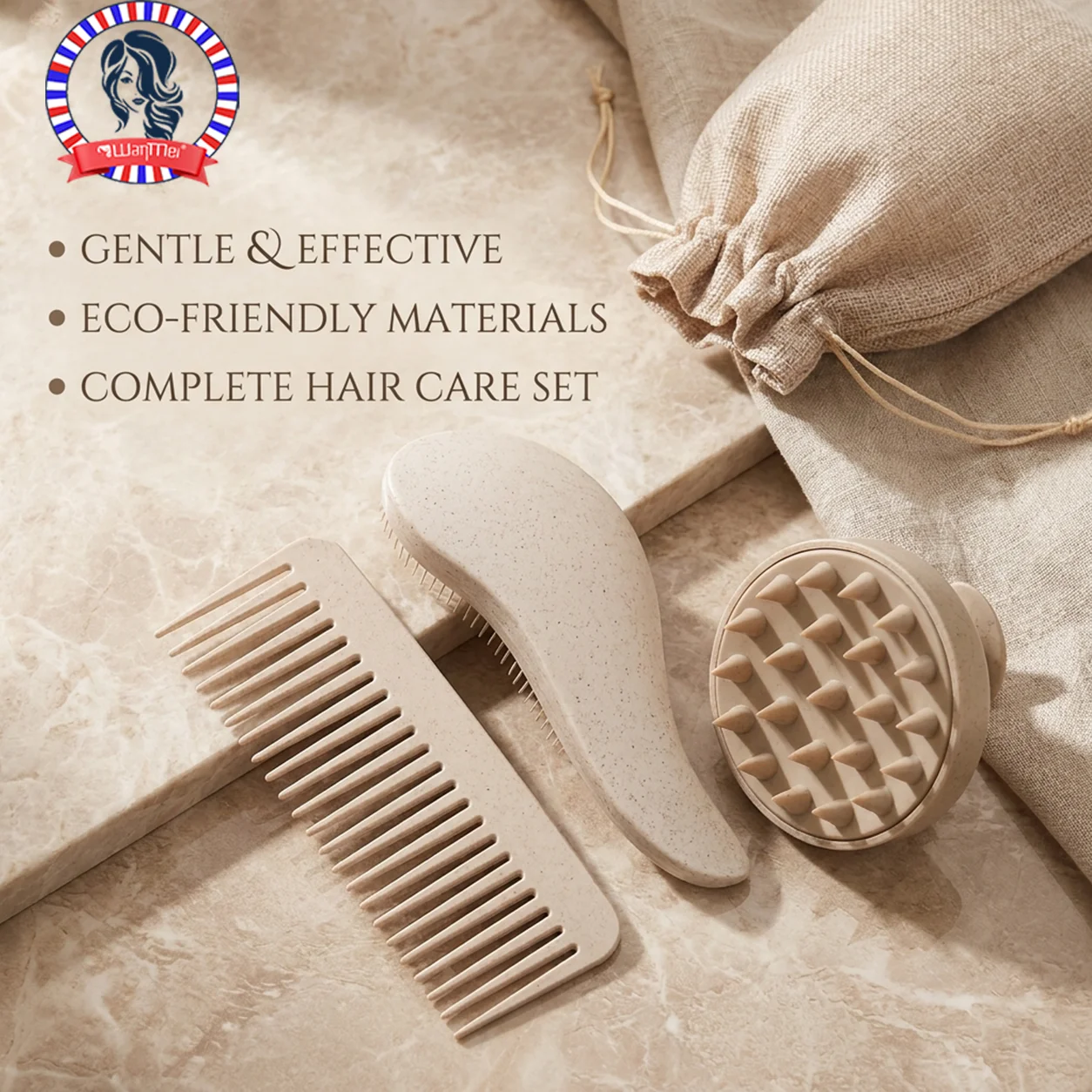 Eco-Friendly Soft Bristle Hair Brush & Portable Silicone Scalp Massager Gift Set