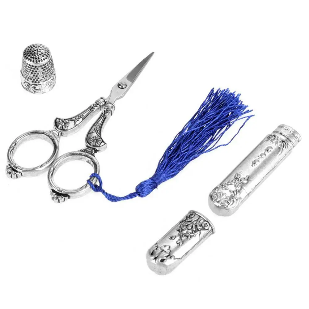 

Sewing Scissors Tool Vintage Stationery Scissors Tassel Pendant Utility Knife Embroidery Threader Thimble Needle Case Kit
