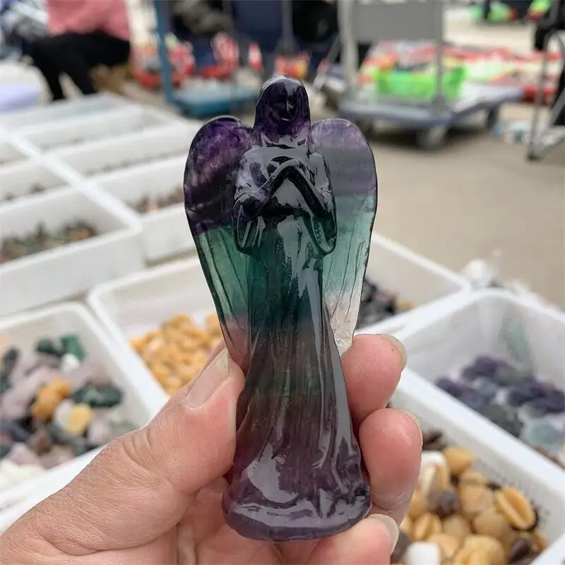 

Natural Fluorite Angel Statue Hand-Carved Healing Stone Crafts Gift Crystal Gift For Home Decoration 1pcs