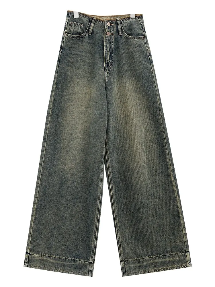 Women Vintage Streetwear Baggy Korean Jeans High Waiste