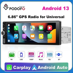 Podofo 1 din Android13 Car Radio Carplay Stereo GPS Navigation Player Touch Screen Support TF/USB Rear View Camera