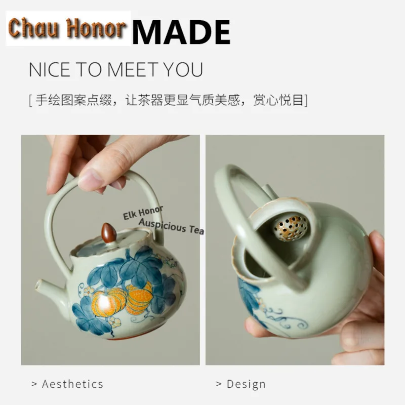 125ml Hand-painted Pumpkin Teapot Handmade Tea Infuser Pot Tea Brewing Kettle with Ball Hole for Tea Accessories Ornaments