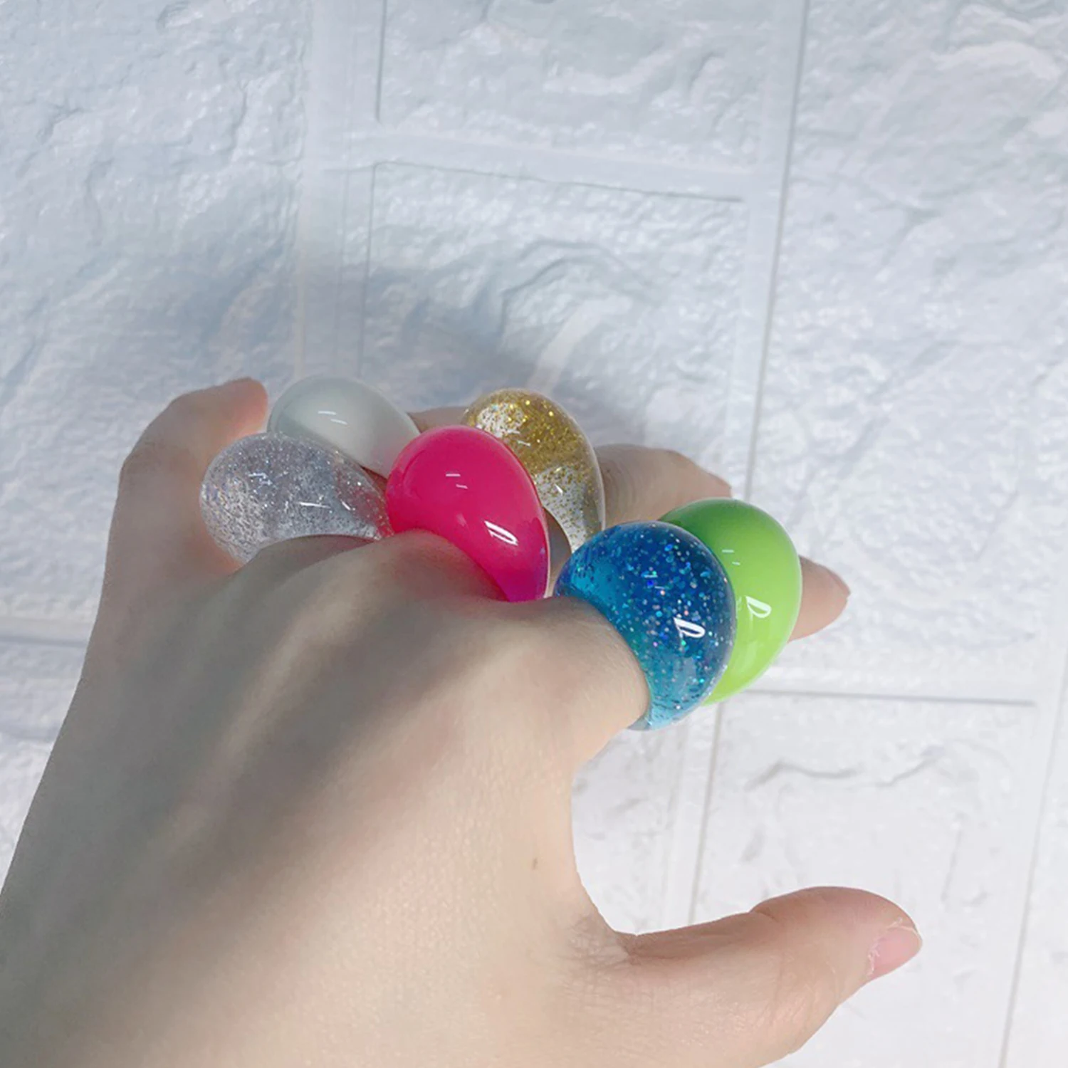 Geometrischer Ring Aus Acrylharz Für Damen Und Mädchen Schmuck_voghion.com