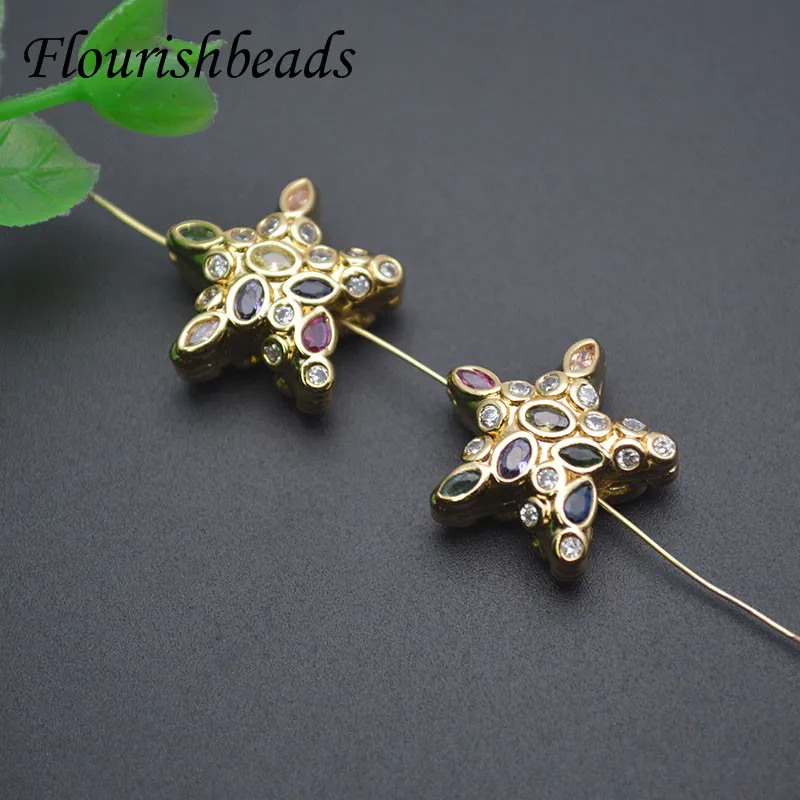 New Style Metal Copper Gold Plated Paved Color CZ Beads Star Shape Loose Beads Charms for DIY Jewelry Making Accessories