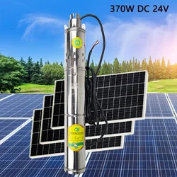 370W 24V Solar Brushless Deep Well Water Pump With Built Controller Stainless Steel Submersible Pump Max Flow 2T/H