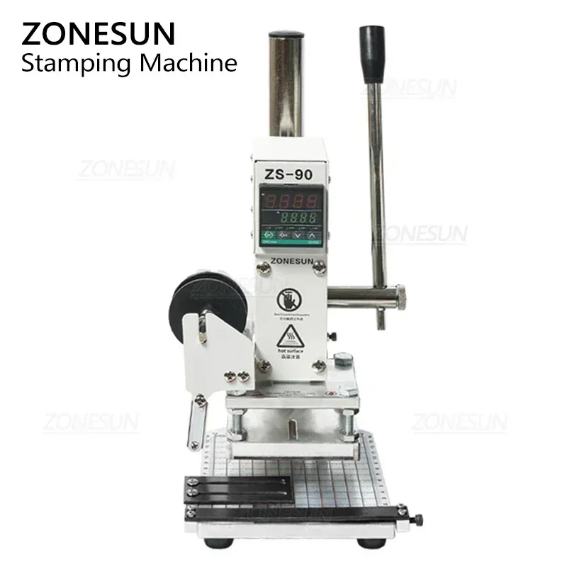 ZONESUN ZS-90 수동 PVC 핫 포일 스탬핑 브론징 엠보싱 브랜딩 프레스 기계 로고 스탬프 도구