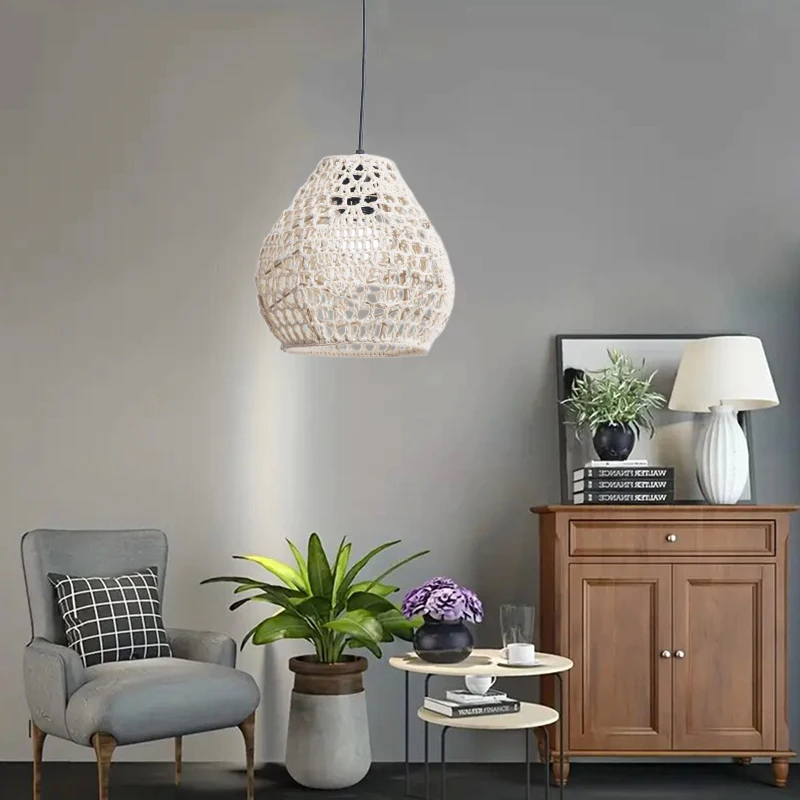 Description Picture 3 of itemCotton Rope Handmade Macrame Lampshade Wall Hanging Lamp Cover Tapestry Boho Decor Bohemian Knitted Woven Lamp Shade Decorations