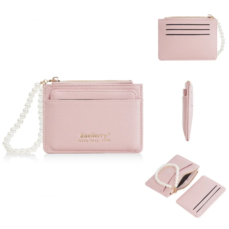 Fashionable Womens Card Case Ins Trend High Class Pearl PU Small Purse