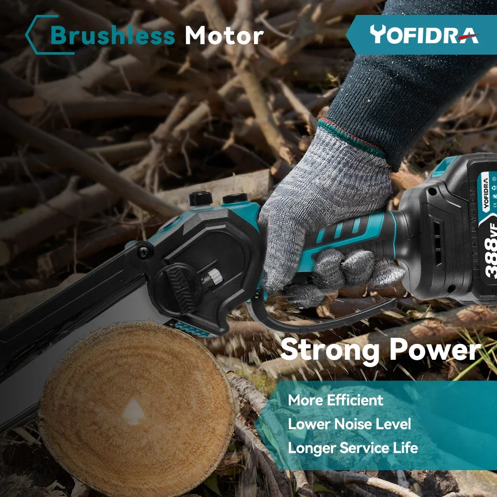 YOFIDRA 8 Inch Brushless Electric Saw with Oil Cordless Efficient Rechargeable Garden Logging Saw Tool For 18V Battery
