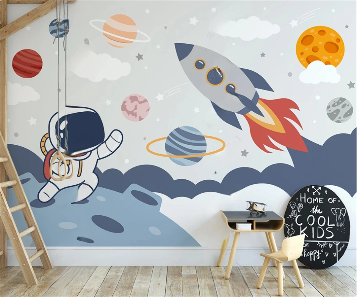 

beibehang Customized modern new Nordic hand drawn cartoon space rocket planet children background wallpaper papier peint