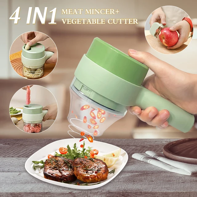 4 in 1 Portable Electric Vegetable Cutter Set, Mini Wireless Food