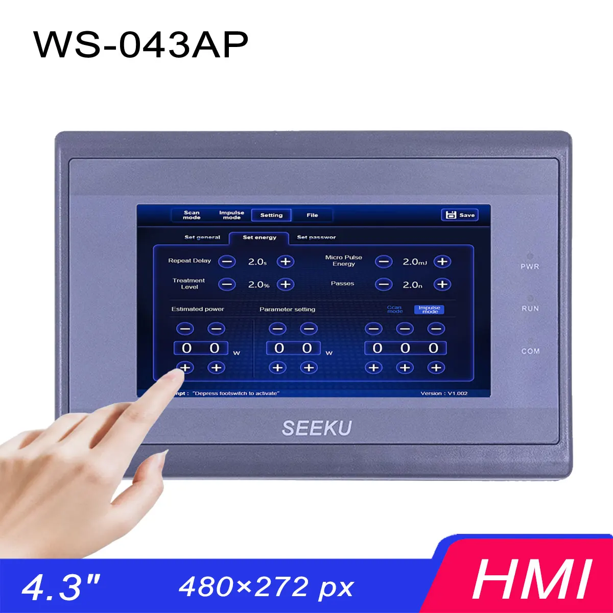 SEEKU Hmi 터치 스크린 이더넷, 인간 기계 인터페이스 디스플레이, 박스 밀봉, 4 인치 WS-043AP, 32 비트, 240MHz, ARM9, 480 × 272Px