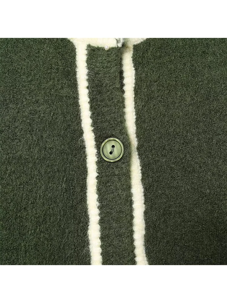 Women's Casual Knitted Cardigan O-neck Single-Breasted Contrast Knitwear 2025 Autumn Winter Chic Ladies Fashion Outerwear