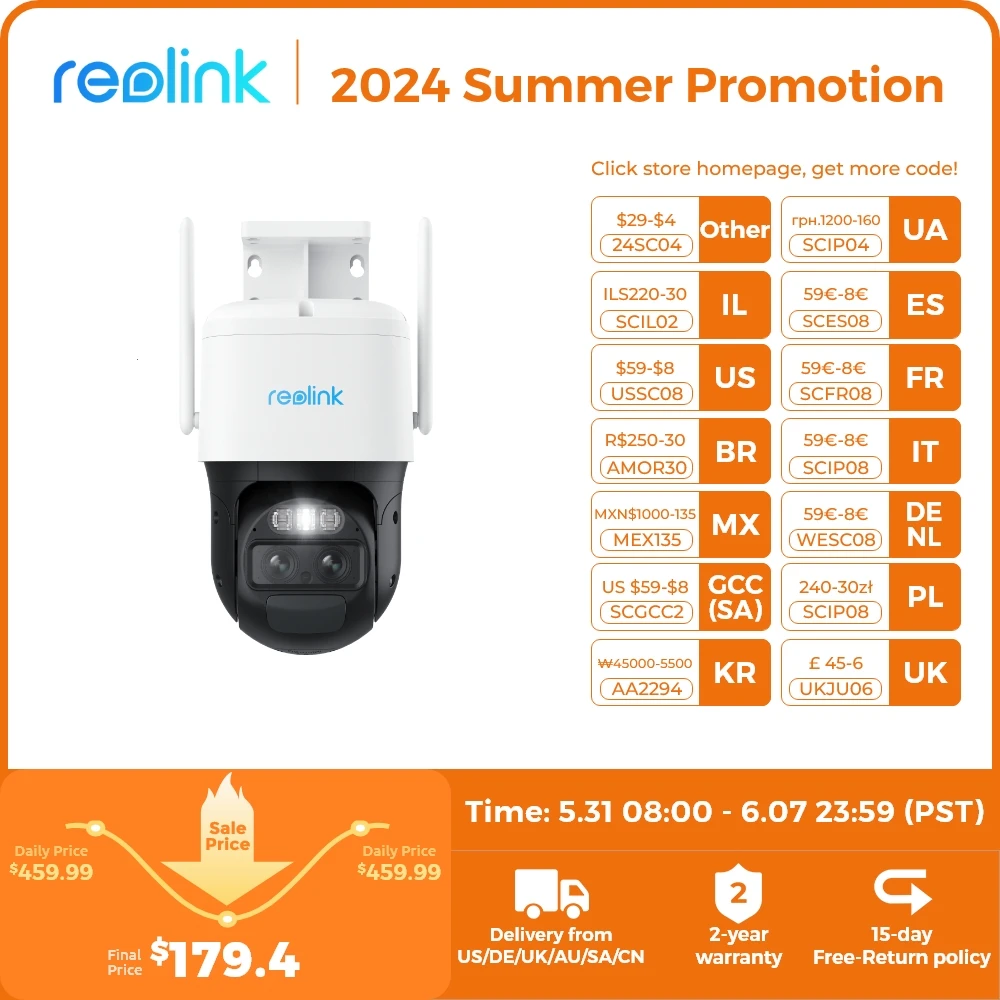 reolink Trackmix 2K 2.4/5GHz WiFi Dual-Lens Solar Panel Battery Security Camera 4MP Wireless PTZ IP Camera Support Auto Tracking