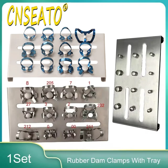 1 Set Dental Endodontic Rubber Dam Clamps Restorative Clips Dam Clamp Sheets Stainless Steel Tray Holder Orthodontic Equipment