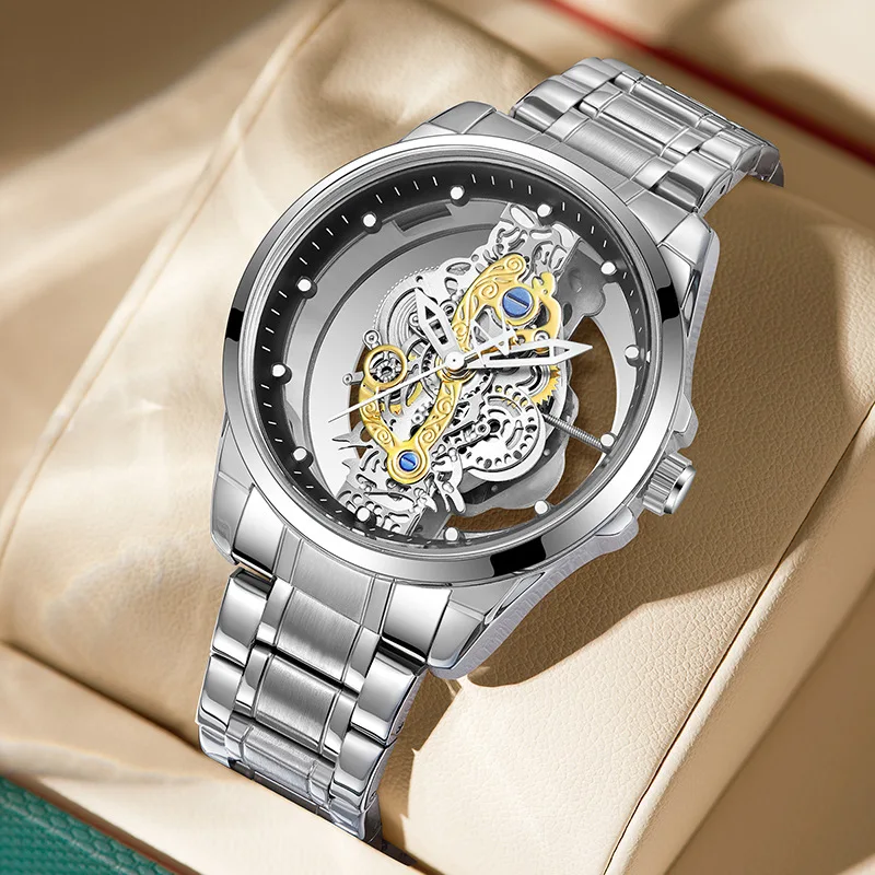 UTHAI Men Watch Sports Trend Double sided Transparent Hollow