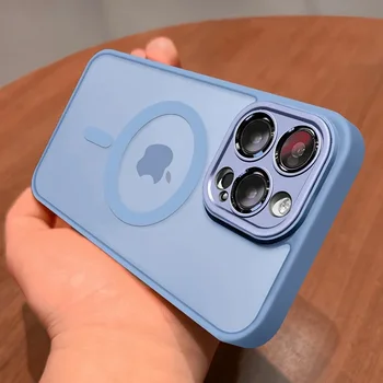 Magnetic Luxury Matte Translucent Case with Lens Protector for iPhone 17, 16, 15, 14, 13, 12, 11 Pro Max – Shockproof Protective Cover Compatible with MagSafe Wireless Charging - For iphone 11, Sky Blue