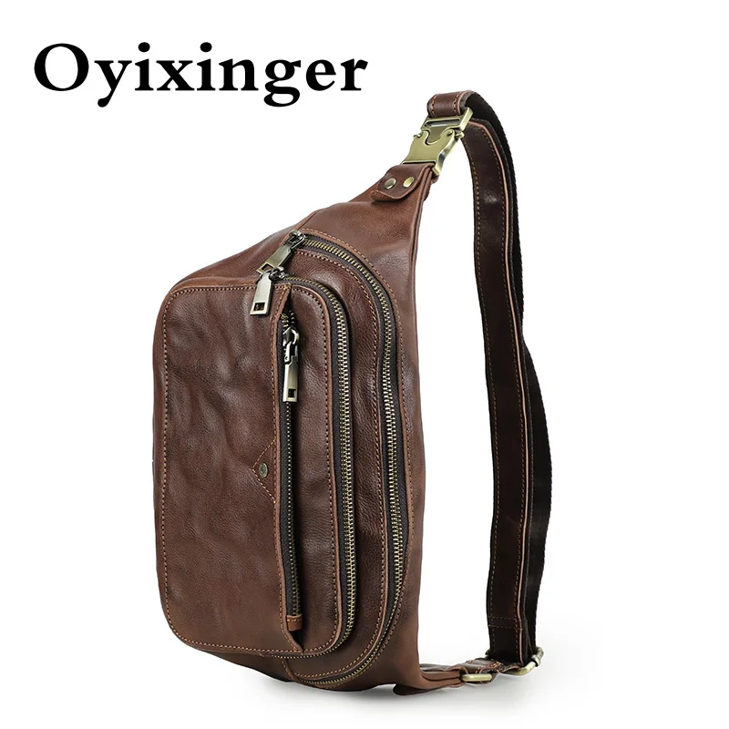 OYIXINGER Genuine Leather Fanny Packs For Men Waist Pack Men's Belt Bag 2024 Luxury Designer Phone Bags Male Crossbody Chest Bag