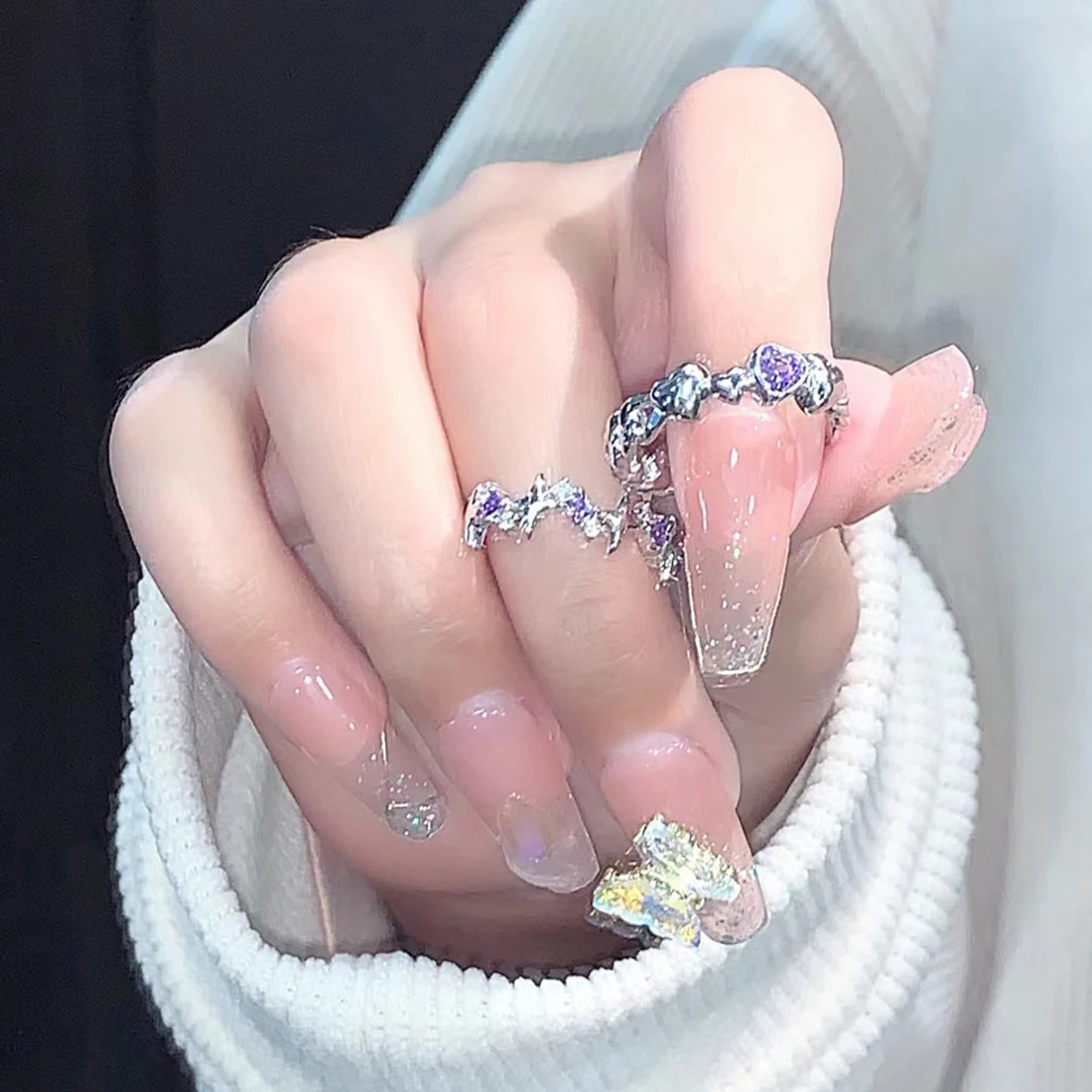 

2023 Fashion Shiny Purple Rhinestone Opening Couple Rings For Women Men Vintage Crystal Star Adjustable Ring Lover Y2K Jewelry