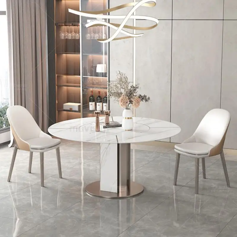 

Luxury Rock Slab Round Table Turntable Modern Minimalist Italian Household Small Apartment Kitchen Table Chair Mueble Furniture