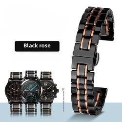 Elegant Rose Gold & White Ceramic Stainless Steel Watchband Strap - Unisex, Quick Release, Multiple Sizes Available - 19mm ( black rose)