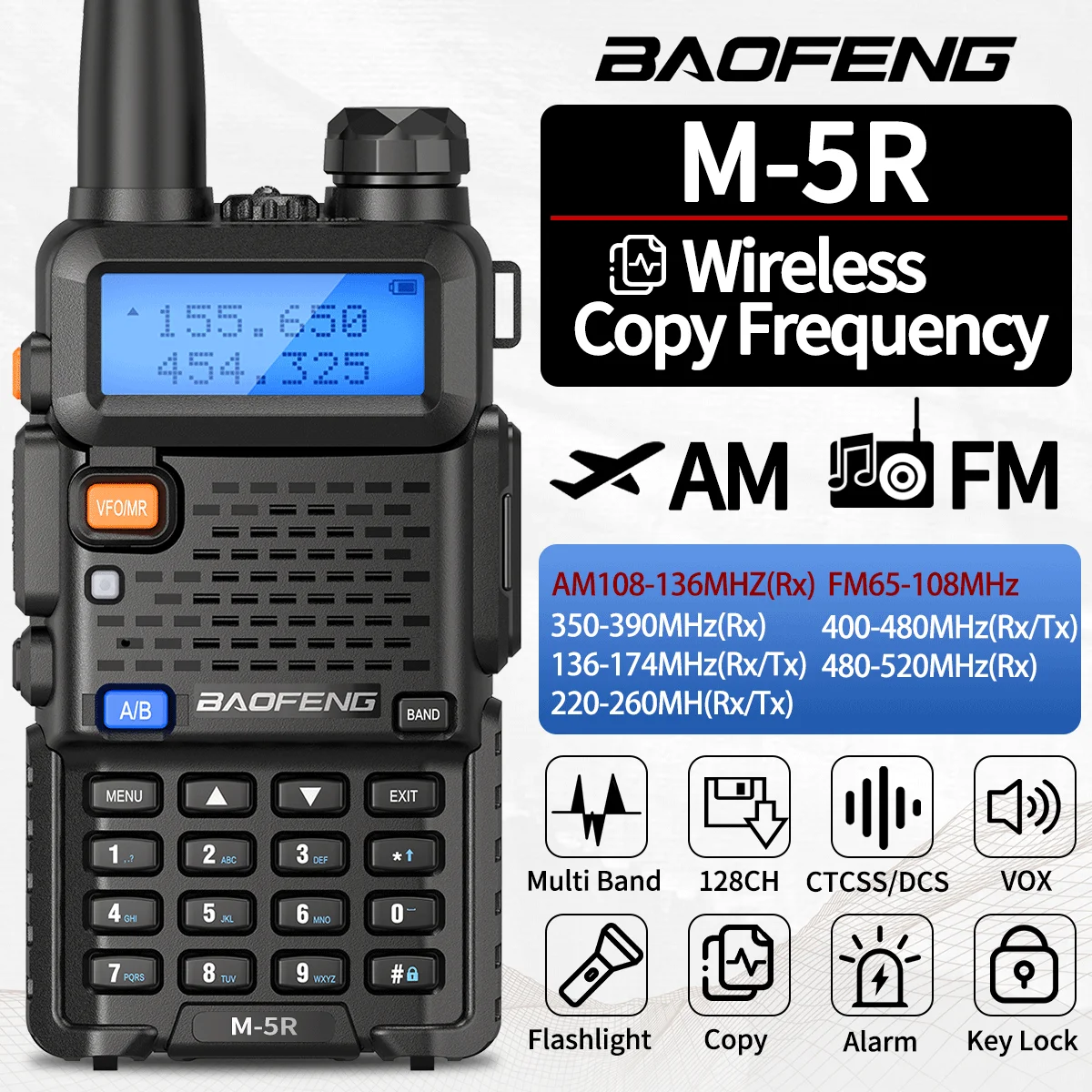 Baofeng M-5R 워키토키 장거리 무선 복사 주파수 양방향 라디오, 에어 밴드 커뮤테이터 아마추어 햄 라디오 UV-5R K5 